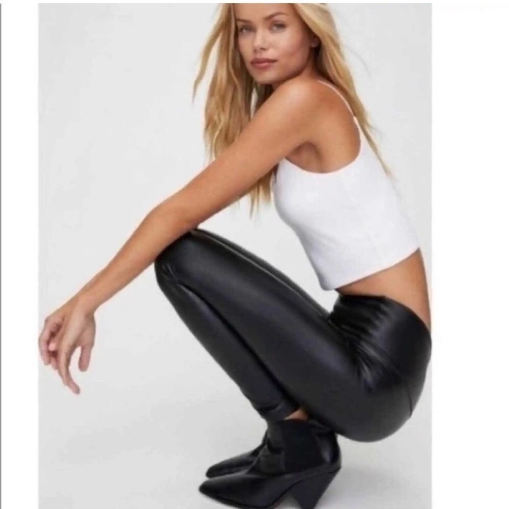 7 For All Mankind Black Vegan leather High Rise Skinny Leggings